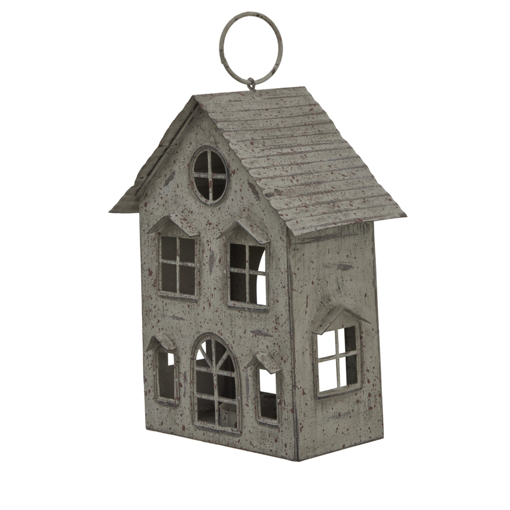 Rustic  Metal Hanging House Tealight With Glass Votive